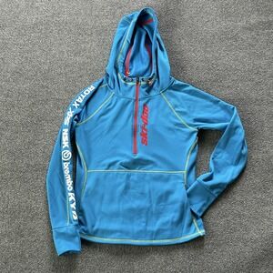 BRP Ski-Doo Hoodie Mens Medium Blue 1/4 Zip Fleece Pullover Snowmobile Racing